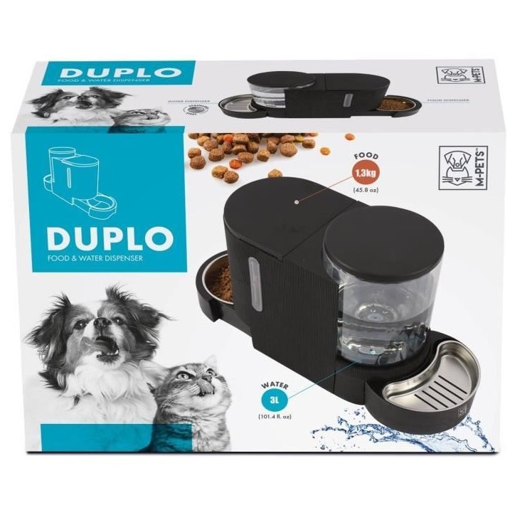 Distributeur de croquettes et d'eau M.PETS DUPLO 1,3kg/3L - 40x16.2x29.1 cm - Noir Distributeur de croquettes et d'eau M.PETS DUPLO 1,3kg/3L - 40x16.2x29.1 cm - Noir