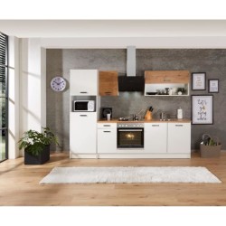 Cuisine complete PREGO - L 263 cm - Décor Blanc et Chene - Plan de tr