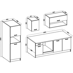 Cuisine complete PREGO - L 263 cm - Décor Blanc et Chene - Plan de tr