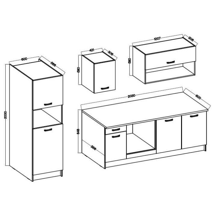 Cuisine complete PREGO - L 263 cm - Décor Blanc et Chene - Plan de travail 203 cm inclus Cuisine complete PREGO - L 263 cm - Décor Blanc et Chene - Plan de travail 203 cm inclus