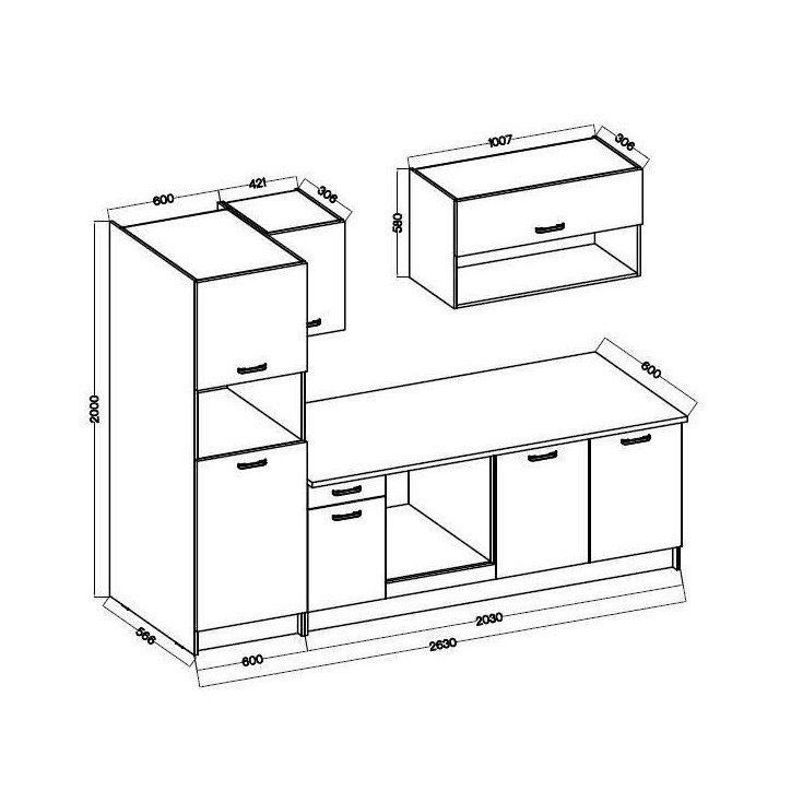 Cuisine complete PREGO - L 263 cm - Décor Blanc et Chene - Plan de travail 203 cm inclus Cuisine complete PREGO - L 263 cm - Décor Blanc et Chene - Plan de travail 203 cm inclus