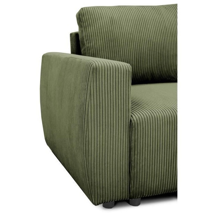 Canapé d'angle convertible réversible 3 / 4 places - PHARELL - Tissu velours côtelé Kaki - Coffre - 224 x 155 x 85 cm Canapé d'angle convertible réversible 3 / 4 places - PHARELL - Tissu velours côtelé Kaki - Coffre - 224 x 155 x 85 cm