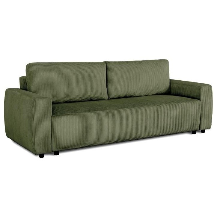 Canapé convertible - 3 places - PHARELL - Tissu Velours côtelé Kaki - Coffre - 231 x 84 x 91 cm Canapé convertible - 3 places - PHARELL - Tissu Velours côtelé Kaki - Coffre - 231 x 84 x 91 cm
