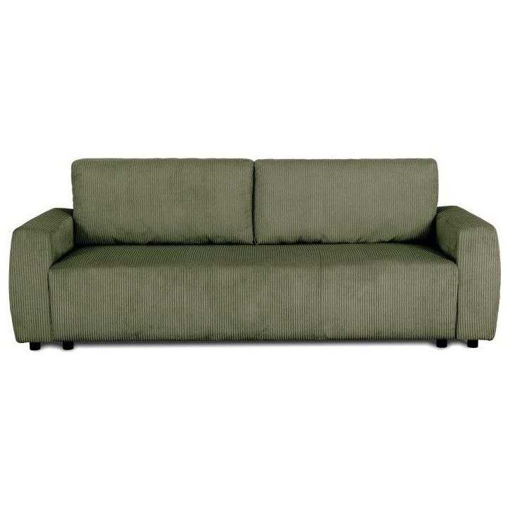 Canapé convertible - 3 places - PHARELL - Tissu Velours côtelé Kaki - Coffre - 231 x 84 x 91 cm Canapé convertible - 3 places - PHARELL - Tissu Velours côtelé Kaki - Coffre - 231 x 84 x 91 cm