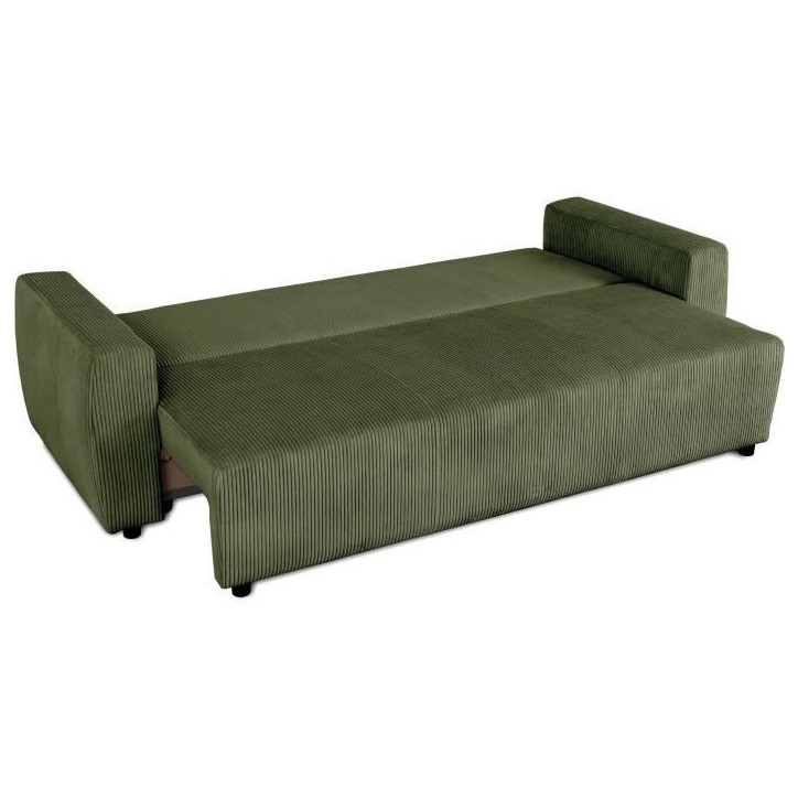 Canapé convertible - 3 places - PHARELL - Tissu Velours côtelé Kaki - Coffre - 231 x 84 x 91 cm Canapé convertible - 3 places - PHARELL - Tissu Velours côtelé Kaki - Coffre - 231 x 84 x 91 cm