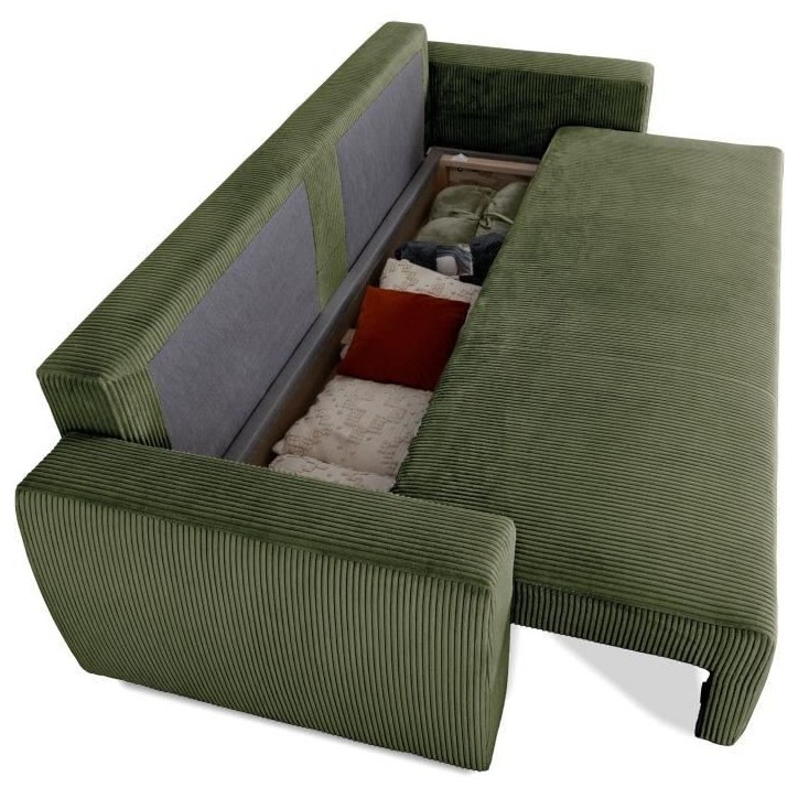 Canapé convertible - 3 places - PHARELL - Tissu Velours côtelé Kaki - Coffre - 231 x 84 x 91 cm Canapé convertible - 3 places - PHARELL - Tissu Velours côtelé Kaki - Coffre - 231 x 84 x 91 cm