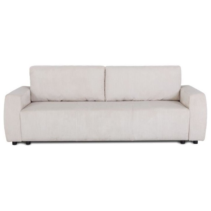 Canapé convertible - 3 places - PHARELL - Tissu Velours côtelé Beige - Coffre - 231 x 84 x 91 cm Canapé convertible - 3 places - PHARELL - Tissu Velours côtelé Beige - Coffre - 231 x 84 x 91 cm
