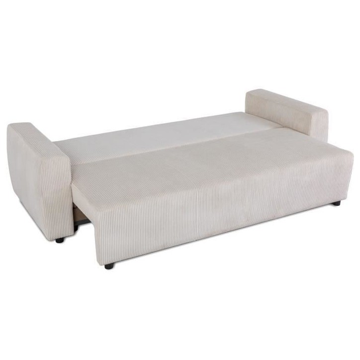 Canapé convertible - 3 places - PHARELL - Tissu Velours côtelé Beige - Coffre - 231 x 84 x 91 cm Canapé convertible - 3 places - PHARELL - Tissu Velours côtelé Beige - Coffre - 231 x 84 x 91 cm