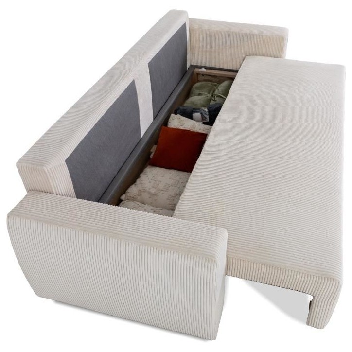 Canapé convertible - 3 places - PHARELL - Tissu Velours côtelé Beige - Coffre - 231 x 84 x 91 cm Canapé convertible - 3 places - PHARELL - Tissu Velours côtelé Beige - Coffre - 231 x 84 x 91 cm