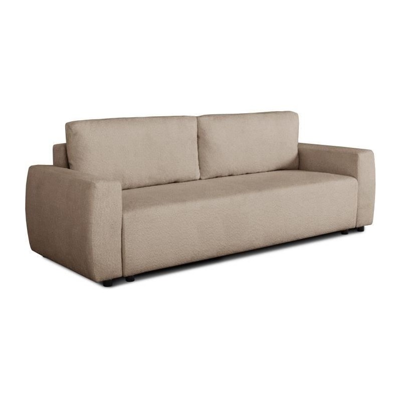 Canapé convertible - 3 places - PHARELL - Tissu Bouclette taupe - Cof Canapé convertible - 3 places - PHARELL - Tissu Bouclette taupe - Cof
