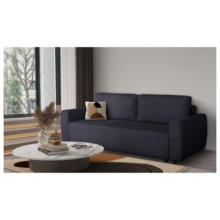 Canapé convertible - 3 places - PHARELL - Tissu Bouclette Noir - Coffre - 231 x 91 x 84 cm Canapé convertible - 3 places - PHARELL - Tissu Bouclette Noir - Coffre - 231 x 91 x 84 cm