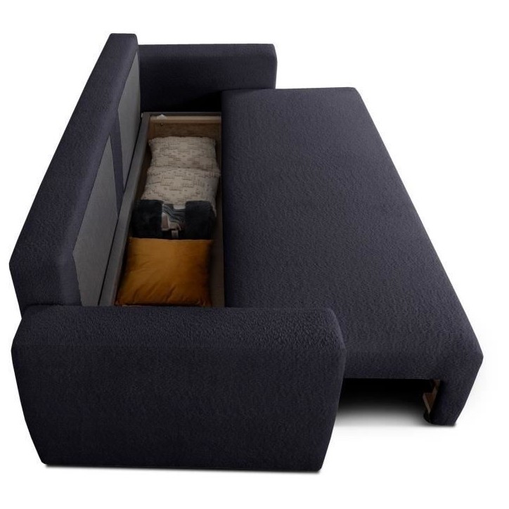 Canapé convertible - 3 places - PHARELL - Tissu Bouclette Noir - Coffre - 231 x 91 x 84 cm Canapé convertible - 3 places - PHARELL - Tissu Bouclette Noir - Coffre - 231 x 91 x 84 cm
