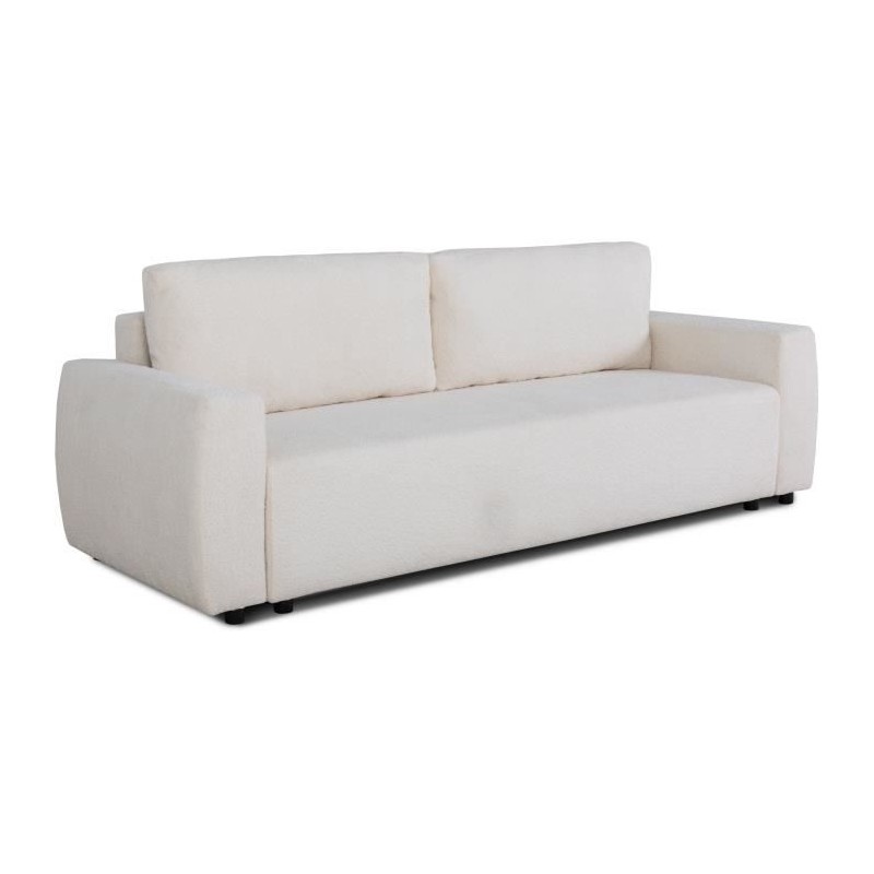 Canapé convertible - 3 places - PHARELL - Tissu Bouclette Beige - Cof Canapé convertible - 3 places - PHARELL - Tissu Bouclette Beige - Cof