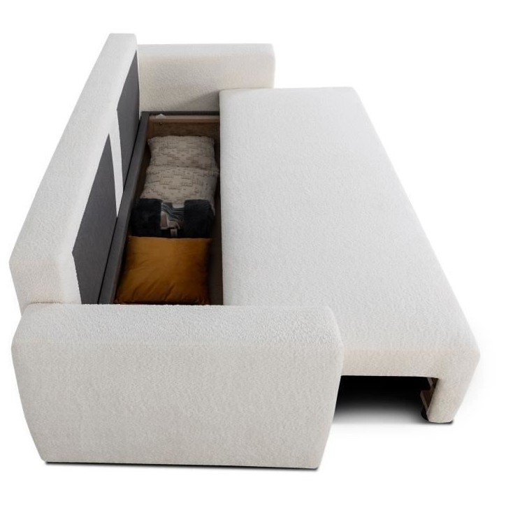 Canapé convertible - 3 places - PHARELL - Tissu Bouclette Beige - Coffre - 231 x 91 x 84 cm Canapé convertible - 3 places - PHARELL - Tissu Bouclette Beige - Coffre - 231 x 91 x 84 cm
