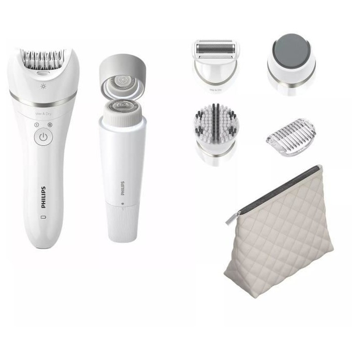 Épilateur électrique - Philips - BRE770/92 - 9 accessoires - 2 vitesses - Tete lavable Épilateur électrique - Philips - BRE770/92 - 9 accessoires - 2 vitesses - Tete lavable