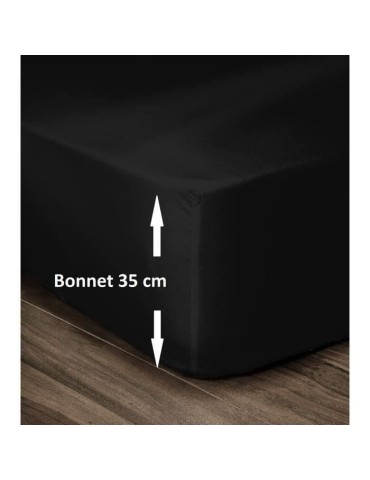 LOVELY HOME Drap Housse 100% Coton 180x200cm - Bonnet 35cm - Noir