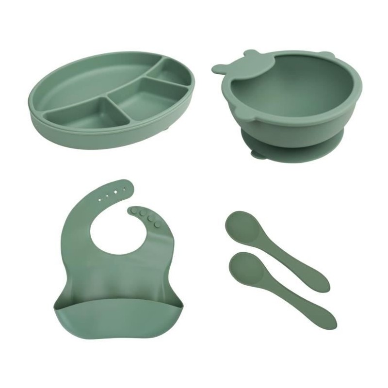 Pack Repas - THERMOBABY - Silicone - Vert Cactus - Assiette, bol, bavo