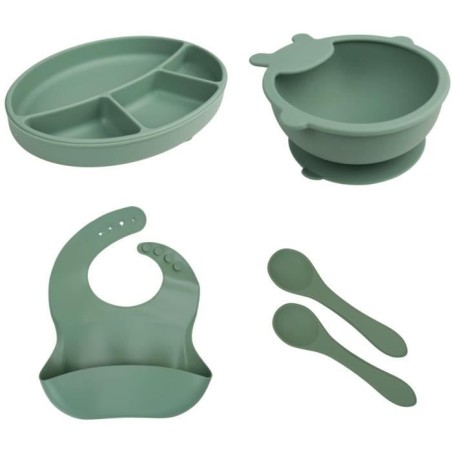 Pack Repas - THERMOBABY - Silicone - Vert Cactus - Assiette, bol, bavo