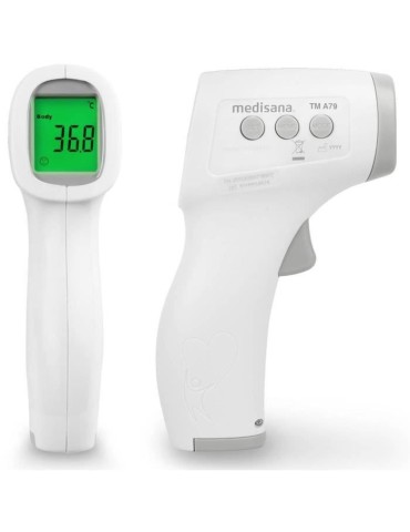 Thermemetre sans contact TM A79 medisana. Alarmes visuelle (3 couleurs) et sonore. Dispositif médical certifié. 50 mémoires.