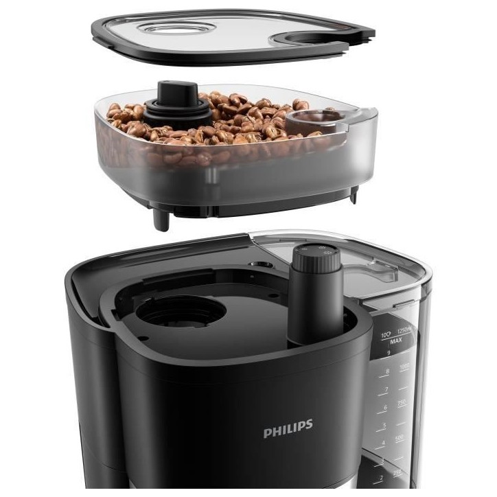 Cafetiere filtre - PHILIPS - HD7888/01 - 10 tasses - 1,25 L - Broyeur intégré - Noir/Argent Cafetiere filtre - PHILIPS - HD7888/01 - 10 tasses - 1,25 L - Broyeur intégré - Noir/Argent