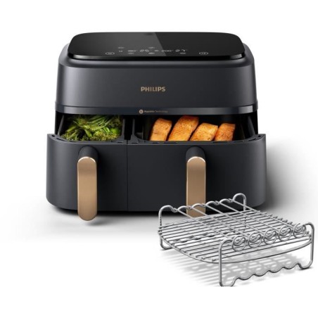 Friteuse sans huile PHILIPS - Airfryer NA352/04 - Double cuve 9L - 8 programmes de cuisson - Accessoires inclus - 2750W