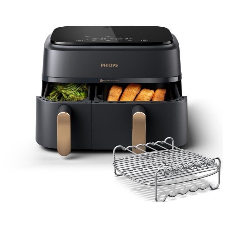 Friteuse sans huile PHILIPS - Airfryer NA352/04 - Double cuve 9L - 8 programmes de cuisson - Accessoires inclus - 2750W Friteuse sans huile PHILIPS - Airfryer NA352/04 - Double cuve 9L - 8 programmes de cuisson - Accessoires inclus - 2750W