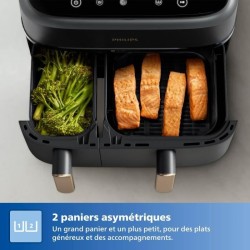 Friteuse sans huile PHILIPS - Airfryer NA352/04 - Double cuve 9L - 8 p