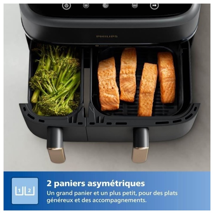 Friteuse sans huile PHILIPS - Airfryer NA352/04 - Double cuve 9L - 8 programmes de cuisson - Accessoires inclus - 2750W Friteuse sans huile PHILIPS - Airfryer NA352/04 - Double cuve 9L - 8 programmes de cuisson - Accessoires inclus - 2750W