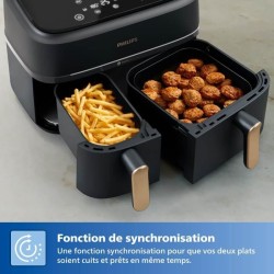 Friteuse sans huile PHILIPS - Airfryer NA352/04 - Double cuve 9L - 8 p