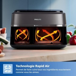 Friteuse sans huile PHILIPS - Airfryer NA351/00 - Double cuve 9L - 8 p