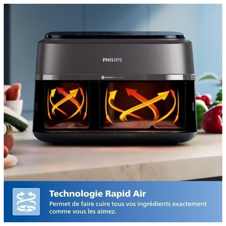 Friteuse sans huile PHILIPS - Airfryer NA351/00 - Double cuve 9L - 8 programmes de cuisson - 2750W Friteuse sans huile PHILIPS - Airfryer NA351/00 - Double cuve 9L - 8 programmes de cuisson - 2750W
