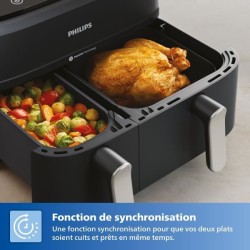 Friteuse sans huile PHILIPS - Airfryer NA351/00 - Double cuve 9L - 8 p