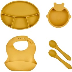 Pack Repas - THERMOBABY - Silicone - Jaune Miel - Assiette, bol, bavoi