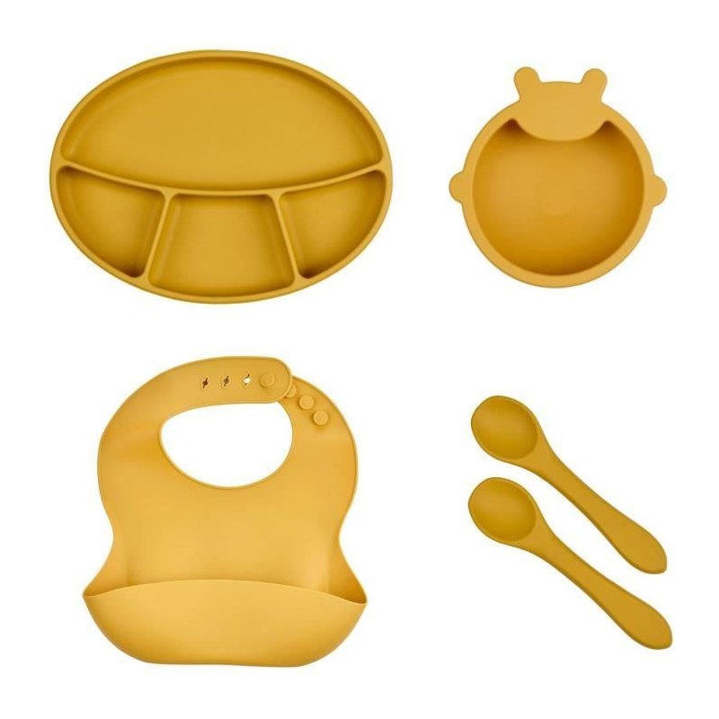 Pack Repas - THERMOBABY - Silicone - Jaune Miel - Assiette, bol, bavoi Pack Repas - THERMOBABY - Silicone - Jaune Miel - Assiette, bol, bavoi