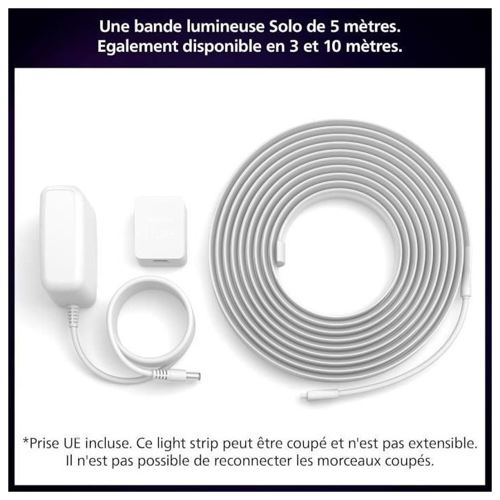 Ruban connecté - Philips Hue - Solo Lightstrip - 5 m - Blanc - LED intégrée Ruban connecté - Philips Hue - Solo Lightstrip - 5 m - Blanc - LED intégrée