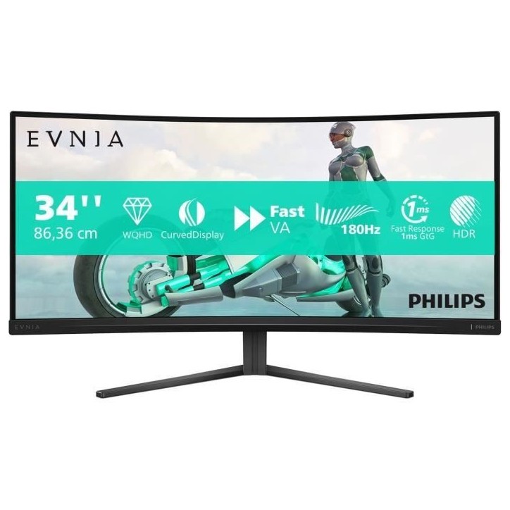 Ecran PC Gamer Incurvé - Philips - 34 - WQHD - 180Hz - Dalle Fast VA - 1ms - 34M2C3500L/00