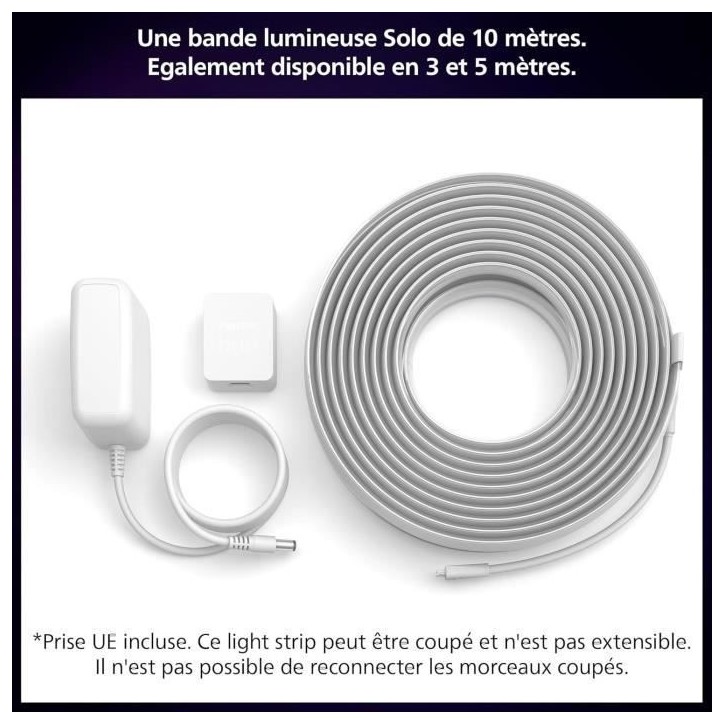 Ruban LED - PHILIPS - Hue W C Lightstrip Solo - 10m - Contrôle couleur - Économie d'énergie - Intérieur Ruban LED - PHILIPS - Hue W C Lightstrip Solo - 10m - Contrôle couleur - Économie d'énergie - Intérieur