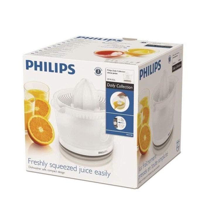 Presse-agrumes - PHILIPS - Daily HR2738/00 - Entierement démontable - Capacité 0,5L - Design Compact - Blanc