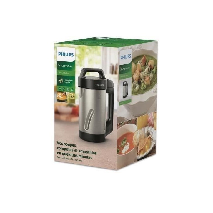Blender chauffant - PHILIPS - 1000W - bol 1.2 L - Soup Maker - 5 programmes - inox/noir - HR2203/80 Blender chauffant - PHILIPS - 1000W - bol 1.2 L - Soup Maker - 5 programmes - inox/noir - HR2203/80