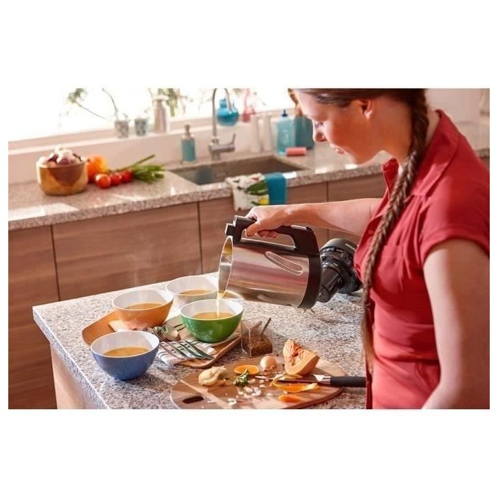 Blender chauffant - PHILIPS - 1000W - bol 1.2 L - Soup Maker - 5 programmes - inox/noir - HR2203/80 Blender chauffant - PHILIPS - 1000W - bol 1.2 L - Soup Maker - 5 programmes - inox/noir - HR2203/80