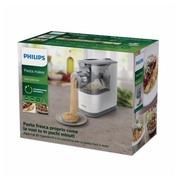 Machine a pâtes PHILIPS - HR2345/19 - Capacité 450g pâtes en 18min - 4 disques de pâtes - 150W Machine a pâtes PHILIPS - HR2345/19 - Capacité 450g pâtes en 18min - 4 disques de pâtes - 150W