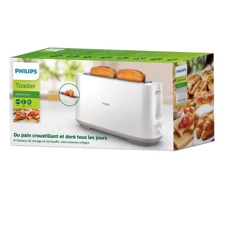 Grille pain PHILIPS HD2590/00 - 1 fente - Thermostat réglable - Fonction réchauffage et dégongélation - Blanc