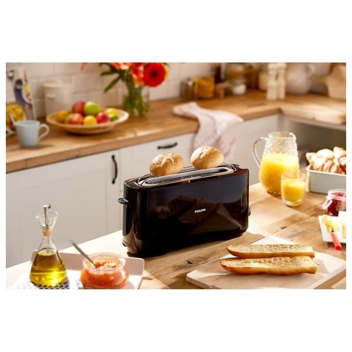 Grille-pain – PHILIPS - Daily Collection – Design a fente longue - 8 réglages - Ramasse-miettes amovible - Noir