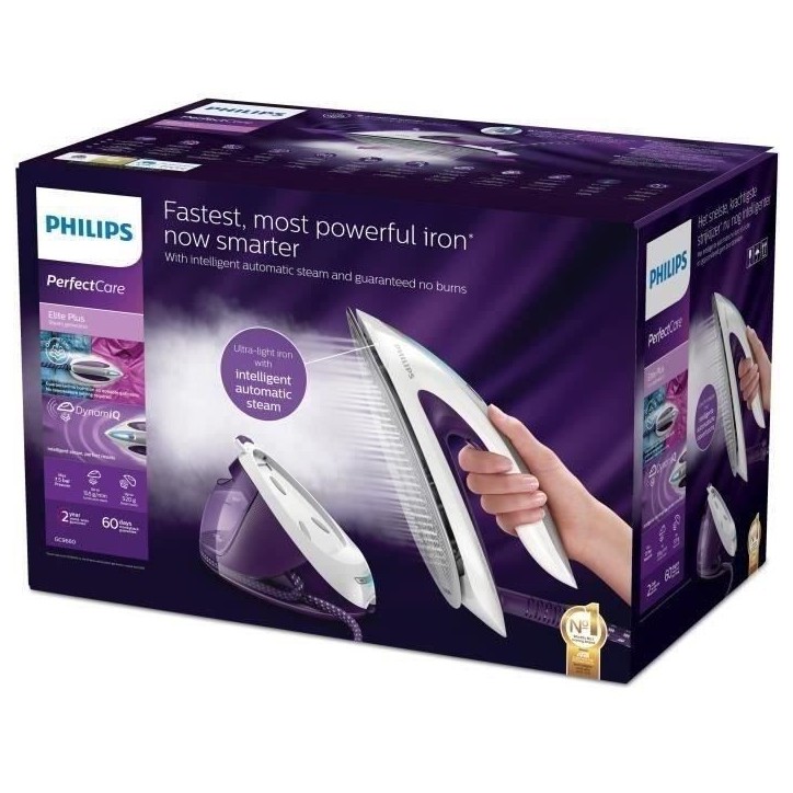 PHILIPS Centrale vapeur PerfectCare Elite Plus GC9660/30, 7,5 bars, Pressing 520 g/min, Débit vapeur 155 g/min, Techno OptimalT