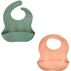 Lot de 2 bavoirs - THERMOBABY - Silicone - Vert Cactus et Peche - Etan