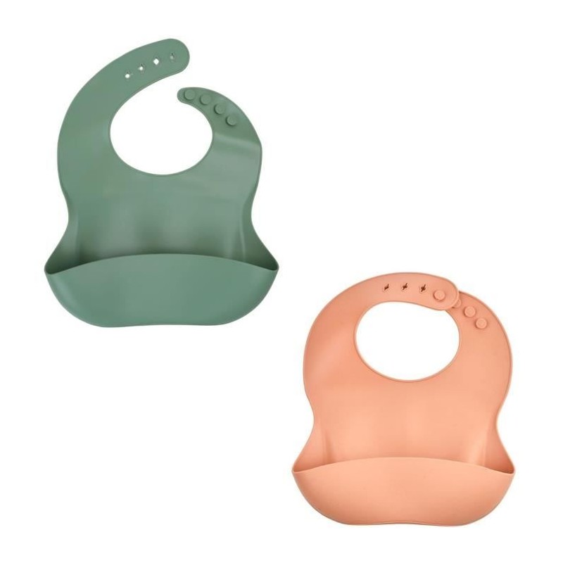 Lot de 2 bavoirs - THERMOBABY - Silicone - Vert Cactus et Peche - Etan Lot de 2 bavoirs - THERMOBABY - Silicone - Vert Cactus et Peche - Etan