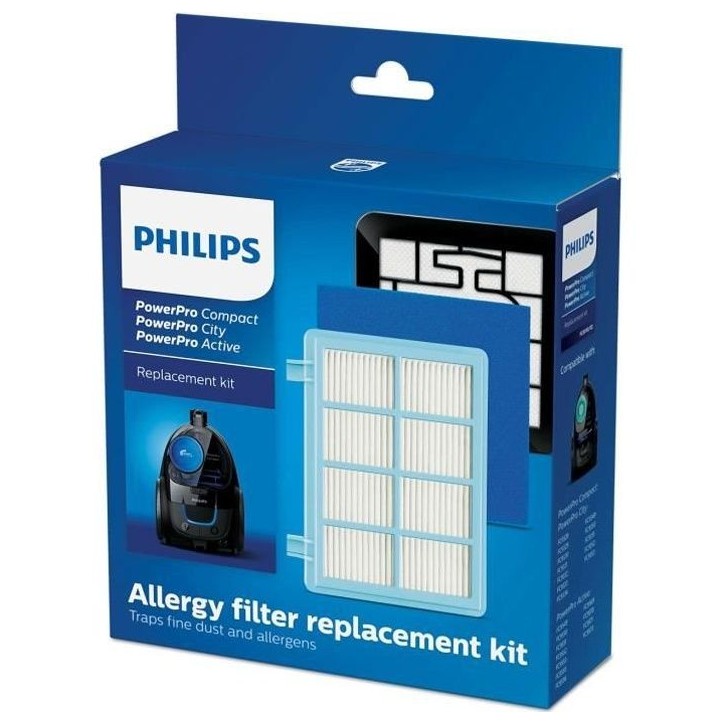 Kit de filtres de rechange pour aspirateur Philips PowerPro Compact & Active Floor - FC8010/02 - Bleu/Blanc Kit de filtres de rechange pour aspirateur Philips PowerPro Compact & Active Floor - FC8010/02 - Bleu/Blanc