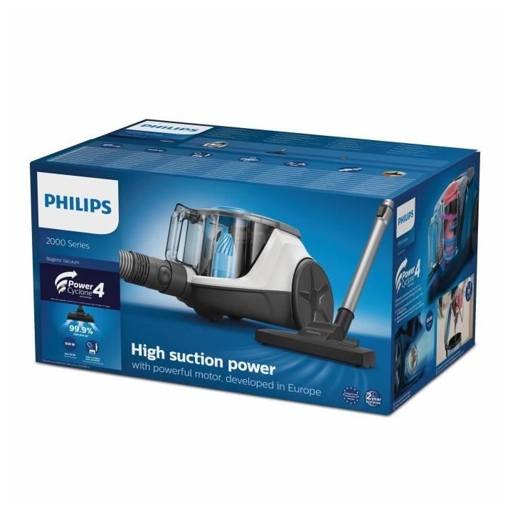 PHILIPS XB2122/09 Aspirateur sans sac Series 2000 - 850W - PowerCyclone 4 - 77dB - Blanc et bleu PHILIPS XB2122/09 Aspirateur sans sac Series 2000 - 850W - PowerCyclone 4 - 77dB - Blanc et bleu