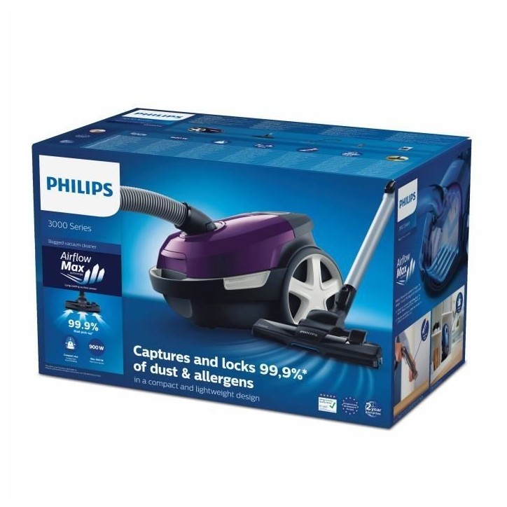 Aspirateur Traineau avec sac - PHILIPS - XD3100/06 - 900 W - 79 dB - Violet Aspirateur Traineau avec sac - PHILIPS - XD3100/06 - 900 W - 79 dB - Violet