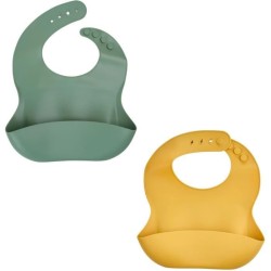 Lot de 2 bavoirs - THERMOBABY - Silicone - Vert Cactus et Jaune Miel -